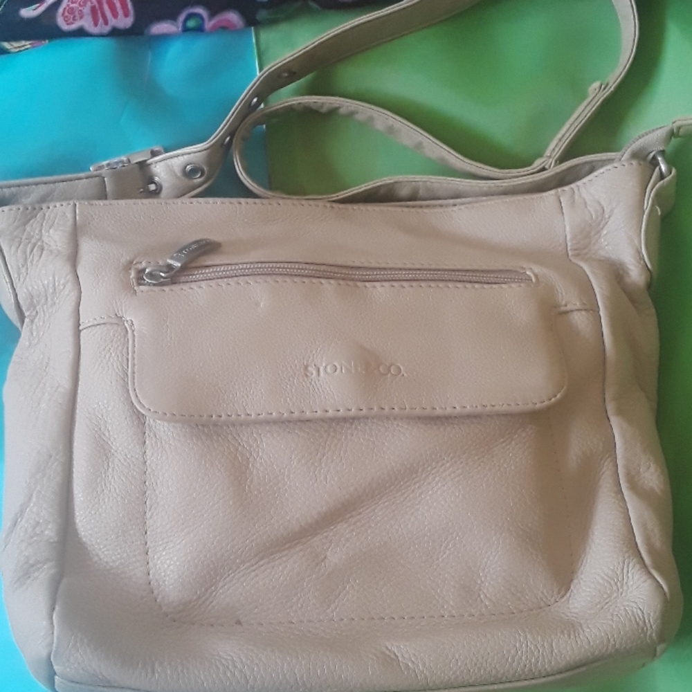 Stone&CO tan leather cross bag. Tan leather